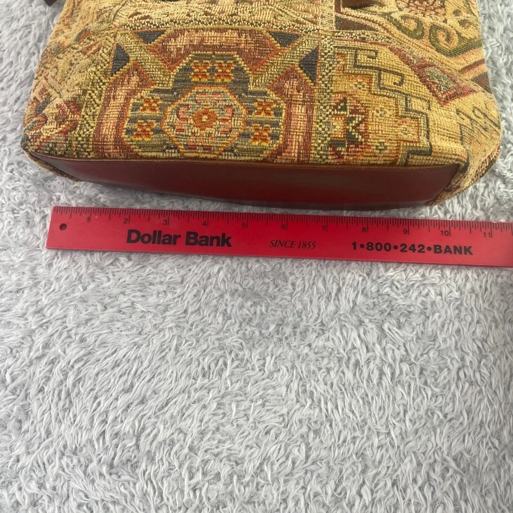 Fossil Satchel Bag Womens Medium Brown Vintage Kilim Tapestry Leather Trim